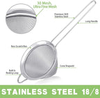 2 Pack Stainless Steel 18/8 Small Food Strainer, Fine Mesh Sieve with Long Handle, Cocktail Strainer For Cocktails, Tea Herbs, Coffee & Drinks, Rust Proof & Great as Tea Strainer, 3.5inch