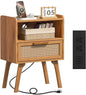 Lerliuo Rattan Nightstand with Charging Station, Side Table with Drawer by Lerliuo