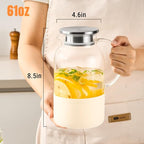 PARACITY Water Jug Water Pitcher with Silicone Base 61oz/ 1.8L, Hot& Cold Glass Pitcher with Lid and Handle, Glass Carafe with Lid for Coffee, Juice, Lemonade and Milk (Off-white base)