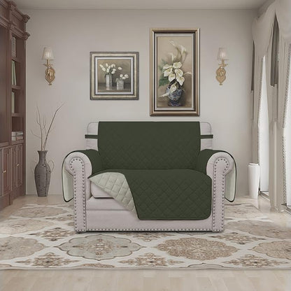 Easy-Going Reversible Couch Cover, Oversized Chair, Army Green/Beige | Machine - Image 2