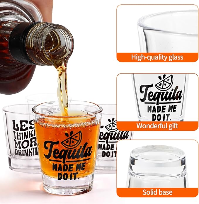 Kolewo4ever 24 Pieces Funny Friends Shot Glasses Funny Friends Shot Glasses Clear Shot Glass Cups with Heavy Base for Adult Small Glass Shot Cups 1.75 oz Shot Glass for Best Friends (Style-2)