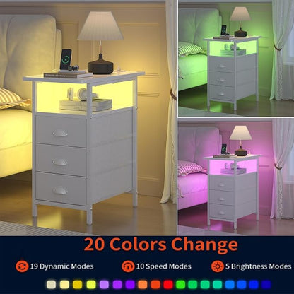 sthmec End Table with Charging Station, LED Side Tables with USB Ports and - Image 6
