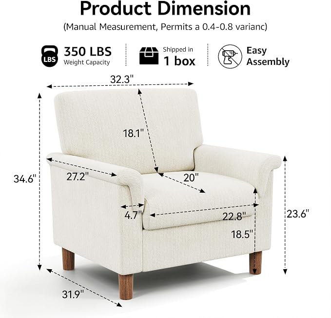 Mid Century Modern Accent Chair, Chenille Comfy Living Room Arm Chairs - Image 2