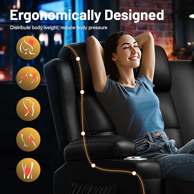 Loveseat Recliner Sofa, Home Theater Seating Massage Reclining Couch - Image 6