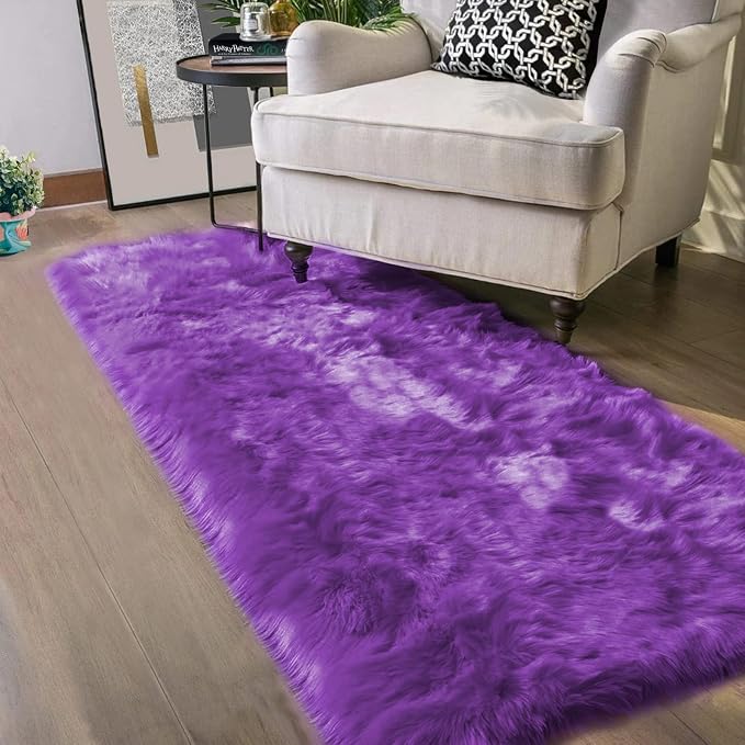 Latepis Washable Runners 2x6 Fluffy Shaggy Rug Purple Faux Sheepskin Fur Rug by Latepis