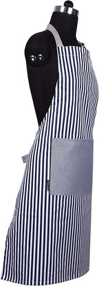 AMOUR INFINI Cotton Aprons for Women with Pockets Adjustable Strap and Waist Ties Washable Printed Aprons for Baking, Cooking, Gardening (Pack of 2- Blue & Rust)