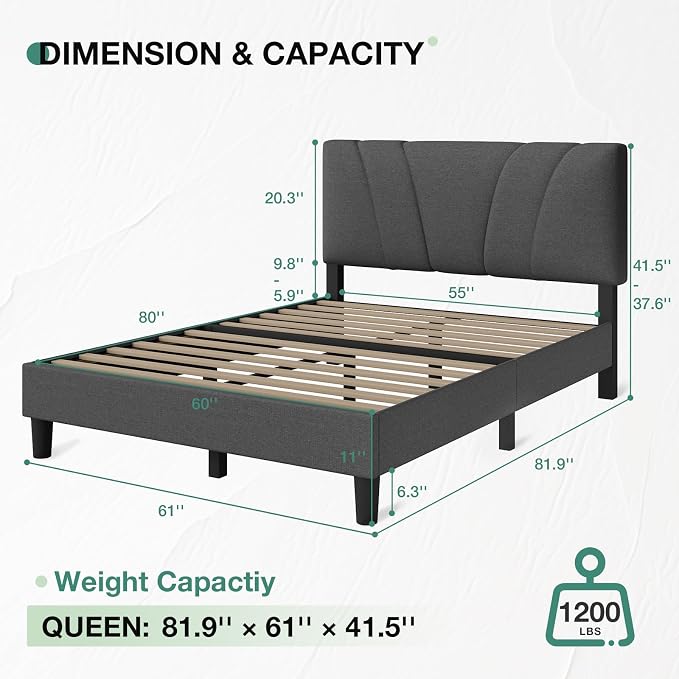 Novilla Queen Size Bed Frame Upholstered Platform Queen Bed Frame - Image 2
