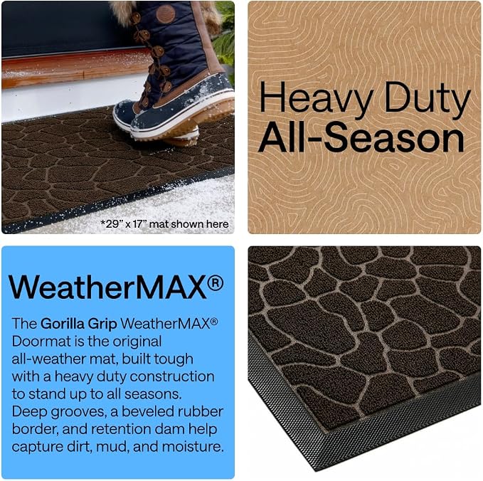 GORILLA GRIP 100% Waterproof All-Season WeatherMAX Doormat, US Designed Natural - Image 4
