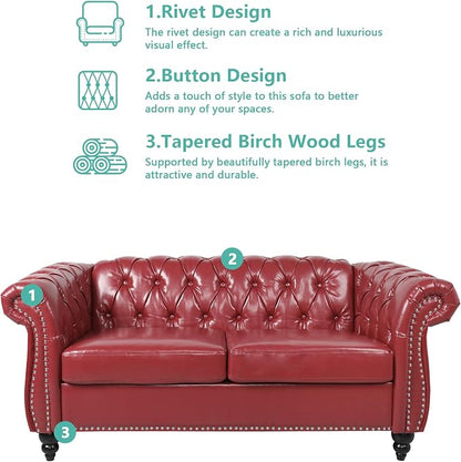 Chesterfield Loveseat Sofa, Modern Leather Small Sofa Couch 2 Seater - Image 5