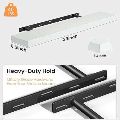 Fun Memories Floating Shelves for Wall, 36 Inch Long Set of 2 Rustic Wood Wall - Image 3