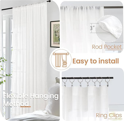 BGment White Semi Sheer Linen Curtains 63 Inch Length - Image 6