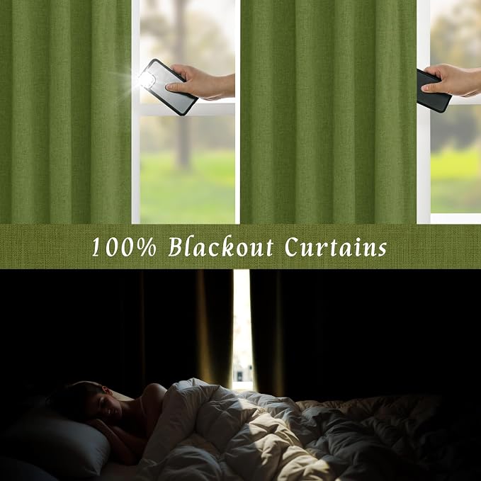 Sage Green 100% Blackout Linen Curtains 63 Inches - Image 4