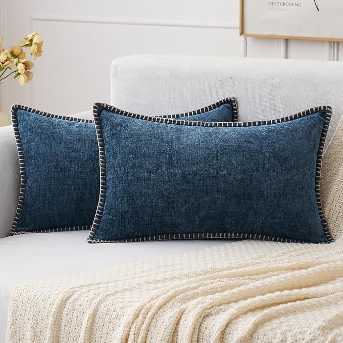 MIULEE Decorative Lumbar Throw Pillow Covers 12x20 Inch Dark Blue 2 Pack | by MIULEE