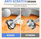 KOIOS Immersion Blender, 1000W Anti-scratch 3-in-1 Hand Blender, Upgraded 12 Speed Stainless Steel Blade Stick Blender with Turbo Mode, Whisk and Milk Frother, Non-BPA, Black