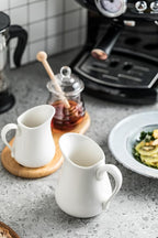 LYEOBOH 9 OZ Creamer Pitcher, Small White Creamer Pitcher for Coffee, Milk, Modern Kitchen Accessory - Ceramic