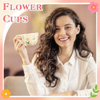 Cute Coffee Mug Set of 2 Vintage Flower Mugs 8 oz Ceramic Floral Coffee Mugs Irregular Latte Art Cup Lead-free Porcelain Cups for Cappuccino, Cocoa (Orange Flowers and Purple Tulips)