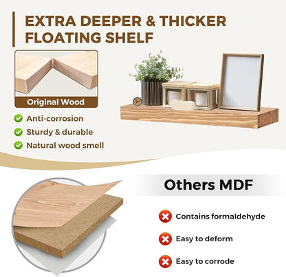 17x8x1.6 inch Floating Shelves Set of 2 – Solid Wood Rustic Wood Wall Mounted - Image 3