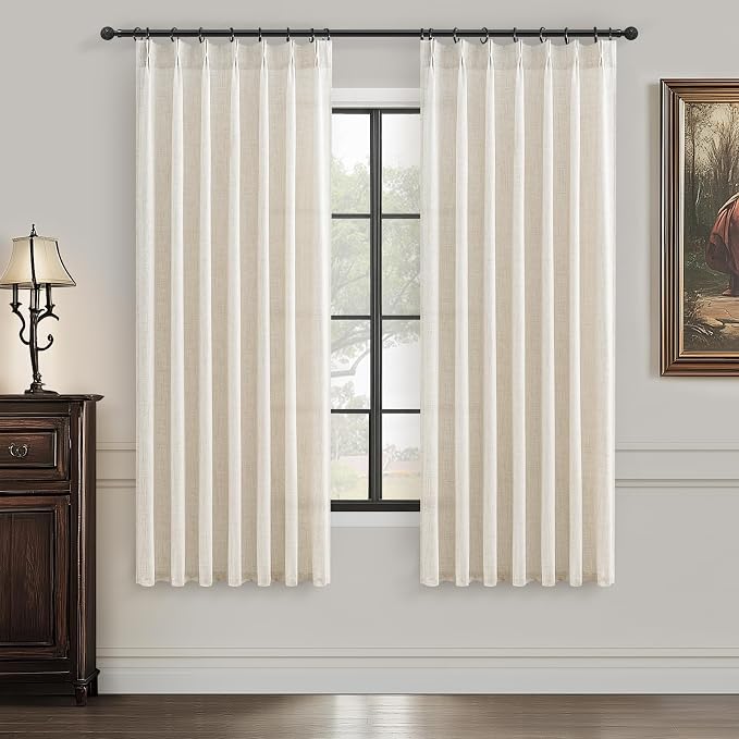 PleatedDrapes Short Viral Shower 45 inch Curtains, Boho Pinch Pleat Thick Linen by PleatedDrapes