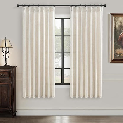PleatedDrapes Short Viral Shower 45 inch Curtains, Boho Pinch Pleat Thick Linen by PleatedDrapes
