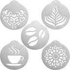 5Pcs Stainless Decorating Stencils, Metal Foam Latte Art Templates, Reusable Cappuccino Chocolate Templates Coffee Garland Mould Cake Decorating Tool
