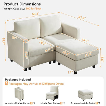 WUTUTUEE 58”Modular Sectional Loveseat Sofa - Image 2