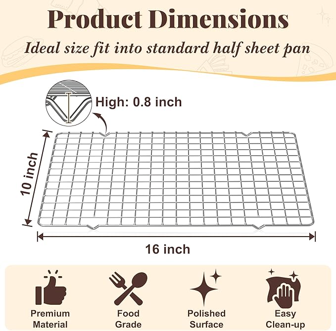 Cooling Racks for Cooking and Baking - 2 PCS 10" x 16" Grid Wire Baking Rack for Oven Cooking, Baking, Grilling, Roasting -Dishwasher Safe Bacon Rack- Fits Half Sheet Cookie Pan