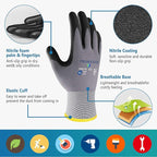 PROMEDIX P Nitrile Coated Work Gloves,MicroFoam Safety Work Gloves Men,Seamless Knit Nylon&spandex Gloves with Grip