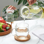 Hsei 2 Sets Glass Pitcher with Lid, 67.6 oz / 2000 ml Water Carafe with Handles Hot Cold Beverage Water Jar Glass Jug for Tea Juice Milk Coffee Iced Beverage (Glass Lid)