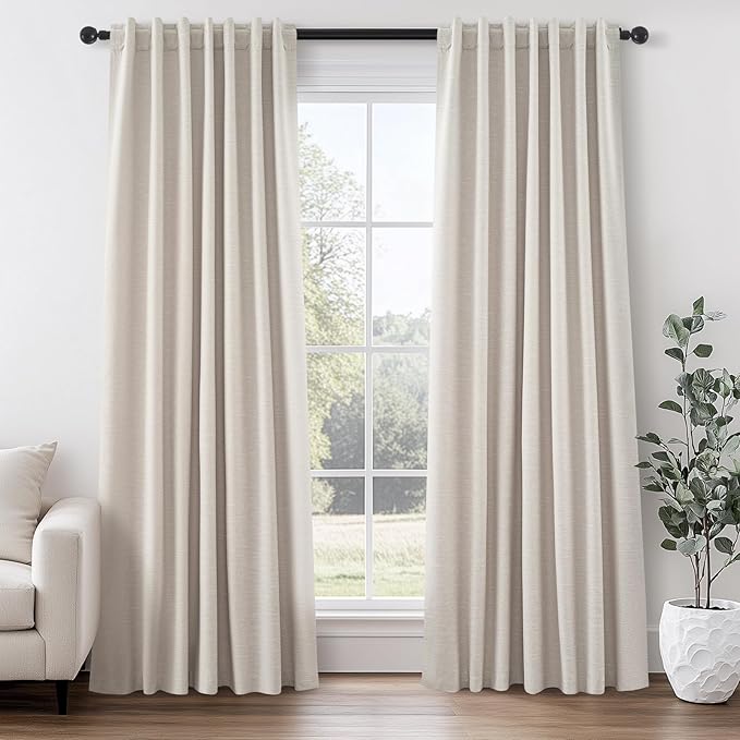 Topfinel Linen Beige Blackout Curtains 84 Inch Long 2 Panels, Linen Blend by Topfinel