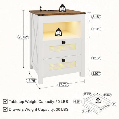 FREDEES Nightstand Set 2 with Gun Drawer, Bed Side Table with Charging Station - Image 2