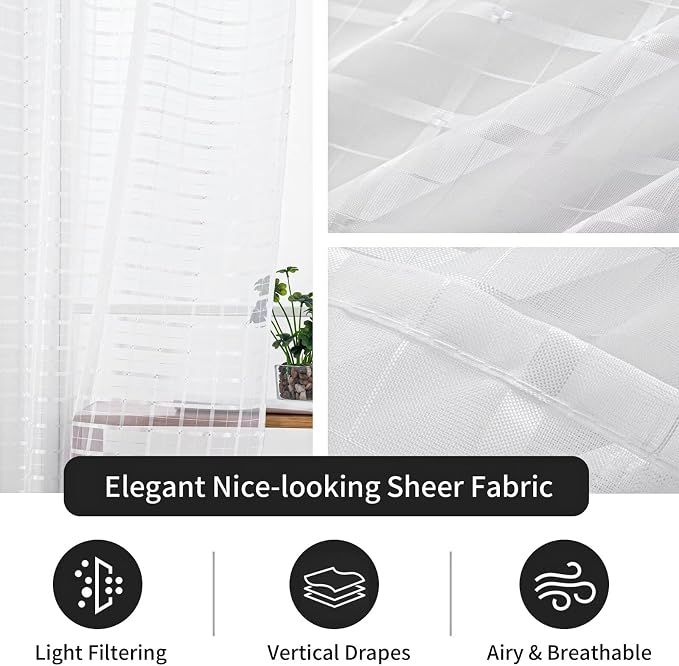 SpaceDresser Check Sheer Curtains 84 Inches Long - Image 5