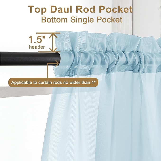 Chyhomenyc Sky Blue Sheer Curtains 30 inch Length 2 Panels, Light Filtering - Image 3