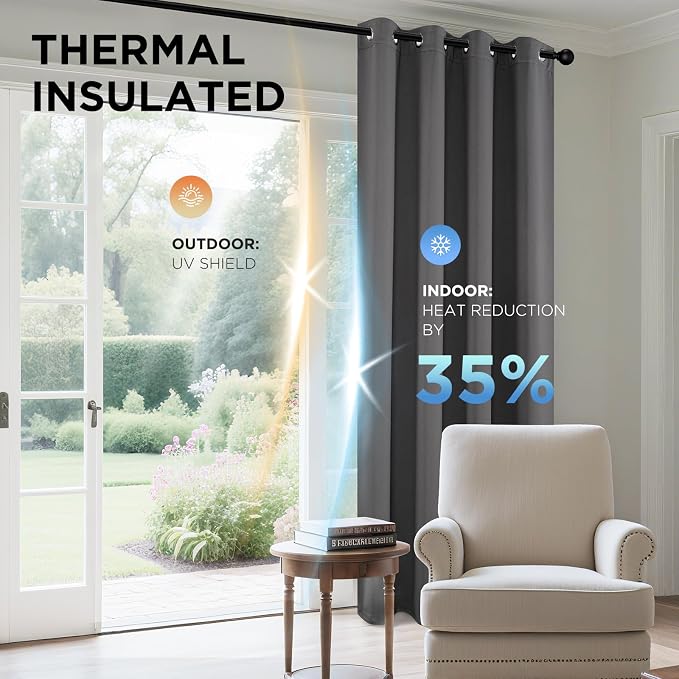 Joydeco Grey Blackout Curtains for Bedroom 84 Inch 2 Panels - Image 4