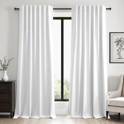 96 inch long Linen blackout curtains 2 Panels 100% Black out Linen texture by Topfinel