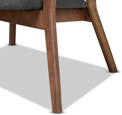 Baxton Studio Baron Mid-Century Modern Dark Grey Fabric Upholstered and Walnut - Image 7