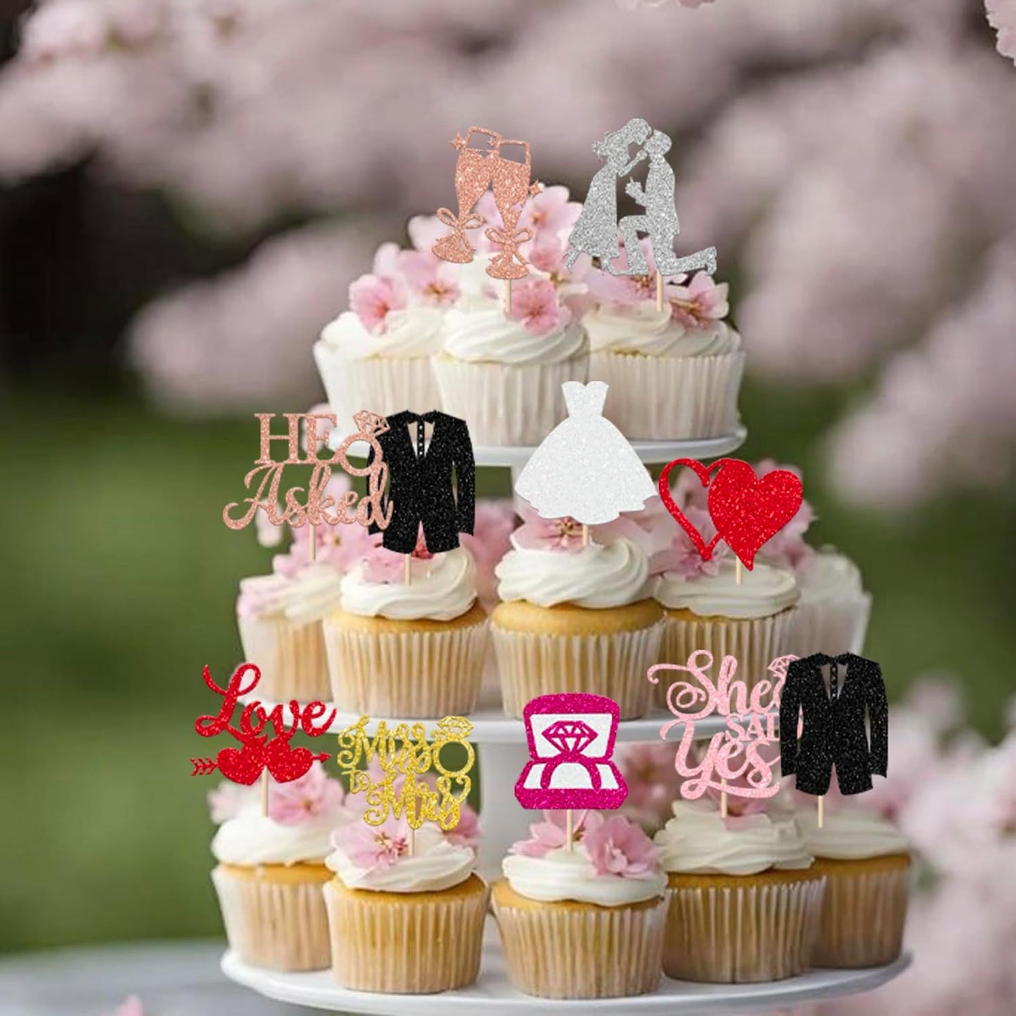 30 Pack Bride to be Cupcake Toppers Glitter Diamond Ring Love I Do Cupcake Picks Miss to Mrs He Asked She Said Yes Bridal Shower Wedding Engagement Bachelorette Cake Decorations Party Colorful