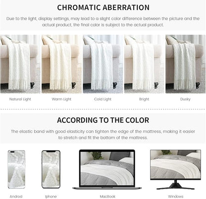 BOURINA Off White Throw Blanket 50 x90 Inches Throw Textured Solid Soft Sofa - Image 7