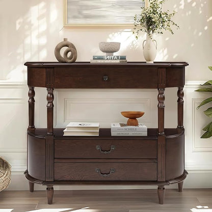 Solid Wood Retro Curved Console Table by HMFULE