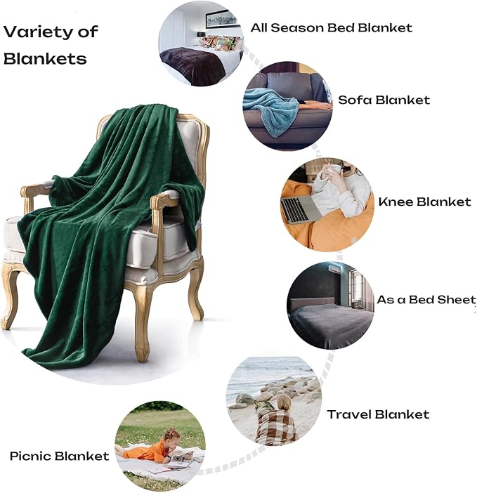 Forest Green Fleece Plush Throw Blanket 50"x60"for Couch Fuzzy Cozy Flannel | - Image 3
