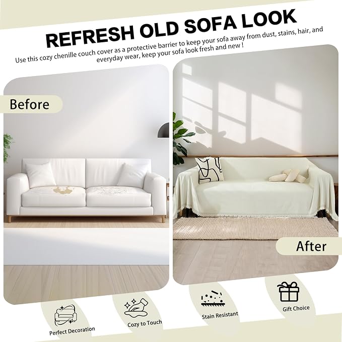 DREAMINGO Modern Minimalism Cream White Couch Cover Sectional Sofa Covers - Image 5