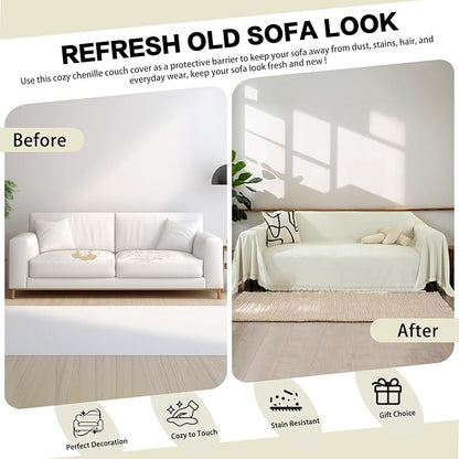 DREAMINGO Modern Minimalism Cream White Couch Cover Sectional Sofa Covers - Image 5