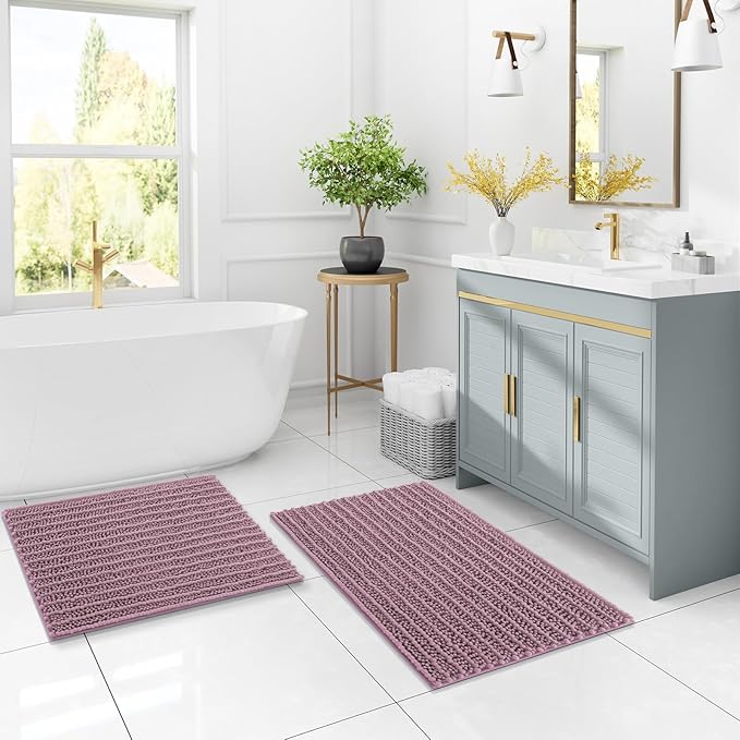 Arotive Luxury Chenille Bathroom Rug Mat, Extra Soft Thick Absorbent Shaggy Bath Rugs, Non-Slip Machine Wash Dry, Plush Bath Mats for Bathroom, Shower and Tub, 30x20, Deep Plum
