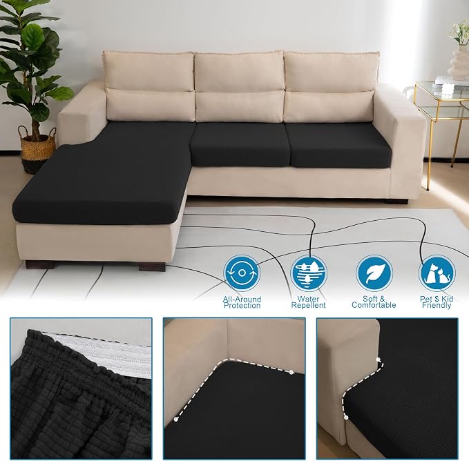 Water Repellent L Shaped Couch Covers, 4 Pieces Sofa Seat Cushion Slipcovers - Image 3