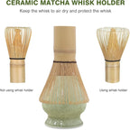 Matcha Whisk Set, Japanese Tea Set includes Matcha Bowl with Spout, Matcha Whisk and Holder, Bamboo Matcha Scoop - 4 Pcs Ceremonial Grade Matcha kit for Matcha Tea Lovers (Jade Green)