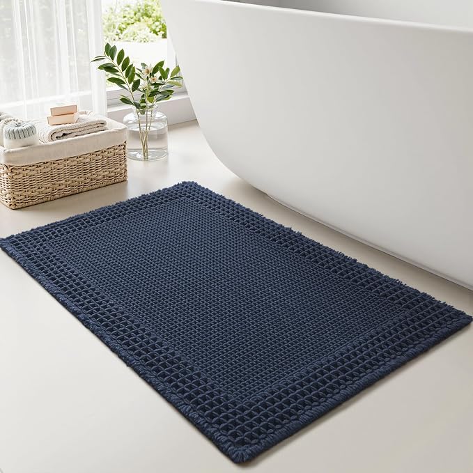 RESARE Waffle Bath Mat for Bathroom, Non Slip Bathroom Rugs 24"x36" Navy | by Resare