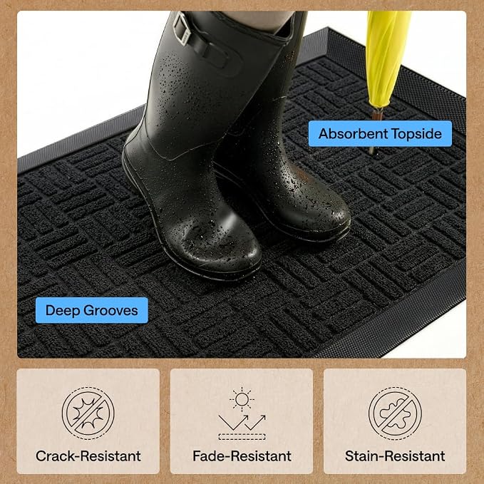 GORILLA GRIP 100% Waterproof All-Season WeatherMAX Doormat US Designed Natural - Image 5