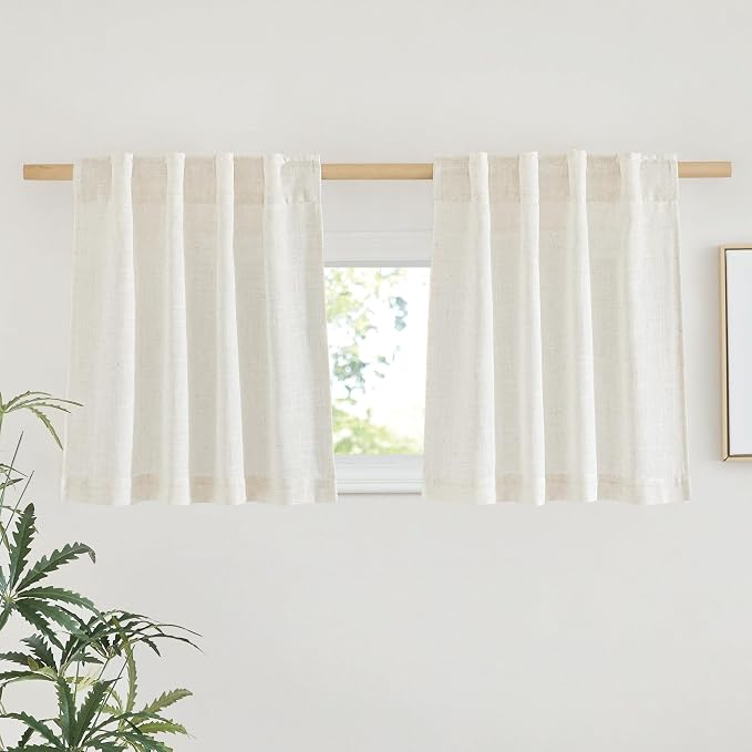 NICETOWN Natural Linen Cafe Curtains 24 inches Long, Rod Pocket & Back Tab Semi by NICETOWN