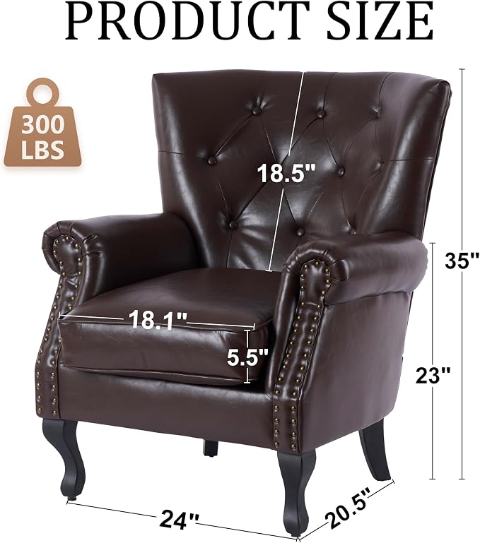 Modern Accent Chair Set of 2, Mid-Century PU Leather Armchair - Image 2