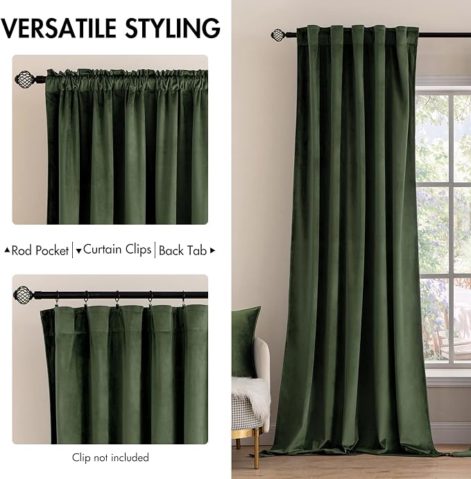MIULEE Velvet Curtains Extra Wide 66x96 inches Olive Green Curtains | Luxury - Image 2