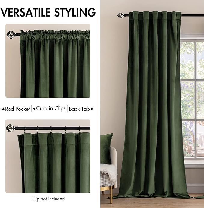MIULEE Velvet Curtains Extra Wide 72x84 inches Olive Green Curtains | Luxury - Image 2